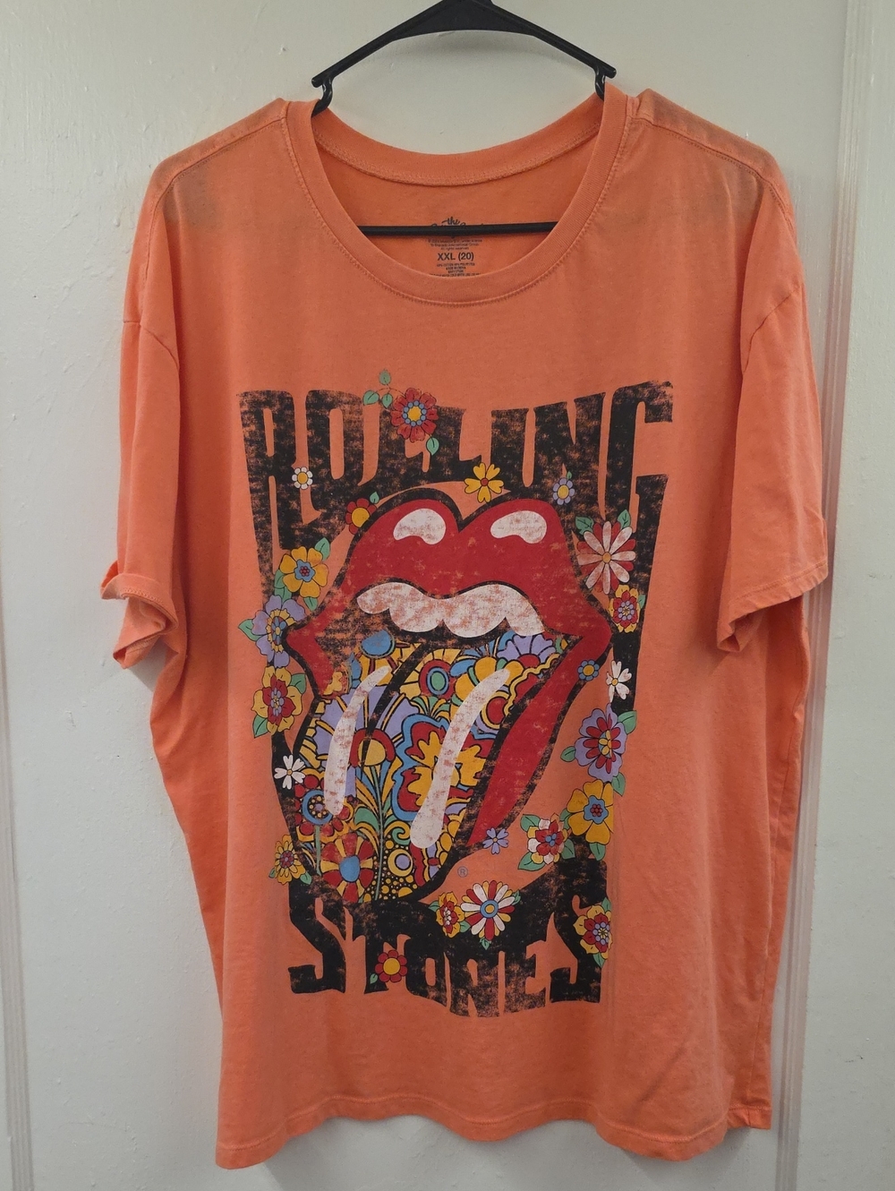 Rolling Stones Floral Tongue Graphic Tee Orange Youth XXL 20